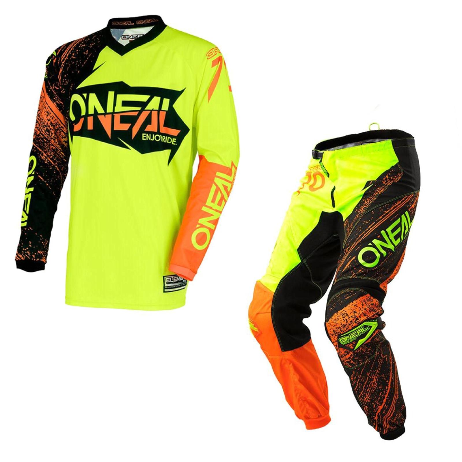 ONEAL Elemento Burnout Combo Set Jersey Pantaloni MX Motocross Maglia Shirt Pant DH 